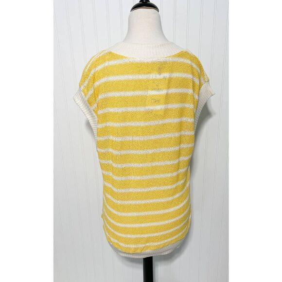 Zara Oversized Striped Knit V-Neck Sweater Vest Sleeveless Yellow White Small - Picture 9 of 12